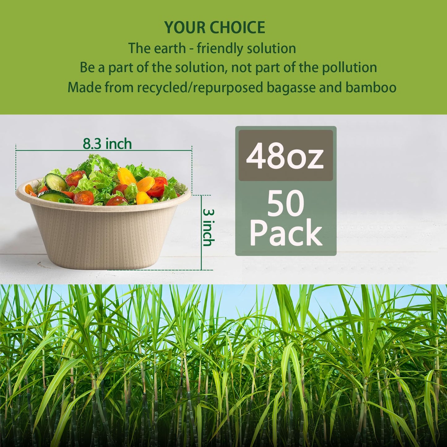 Homestockplus Large Disposable Bowl - Heavy Duty Paper Bowls - Made from Sugarcane and Bamboo Fiber, Microwave Safe - 48 Oz Paper Bowls for Soup