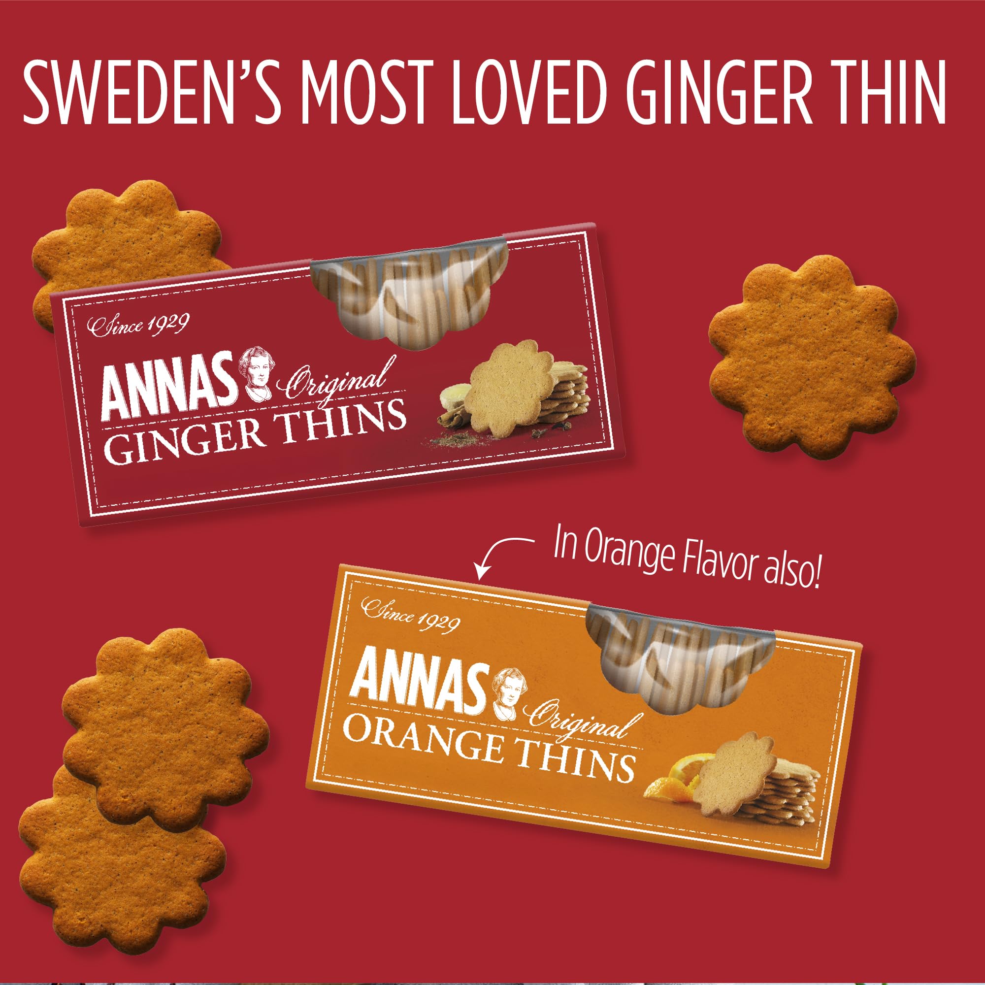 Annas Thins - Ginger Pepparkakor - 5.25 Ounce (Pack of 12) non GMO + Vegan