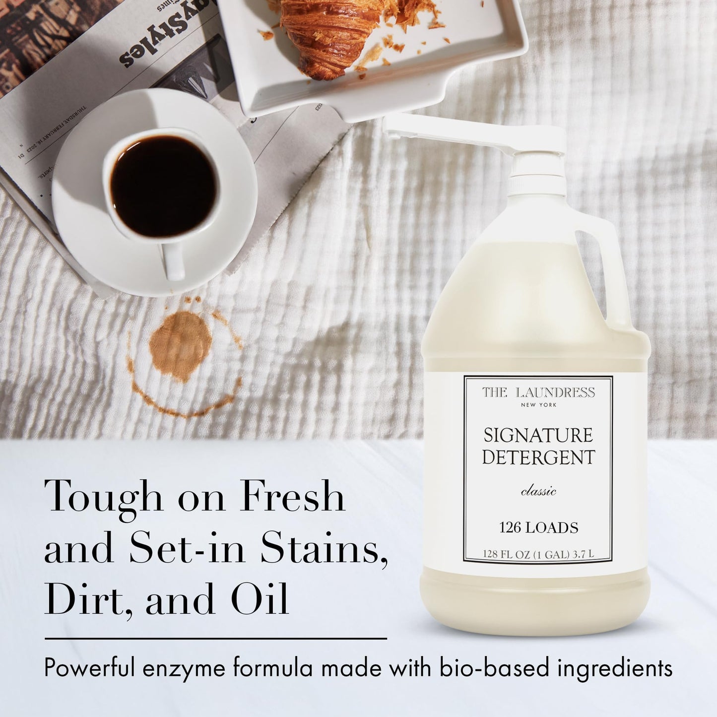 The Laundress Luxury Laundry Detergent, Gallon Pump, 126 Loads, Scented Signature Classic Fragrance, Concentrated Triple Enzyme Deep Cleaning