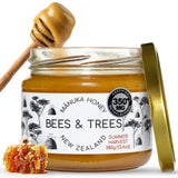 Bees & Trees Manuka Honey 350+ MGO - Raw, Pure New Zealand Monofloral Honey - Unpasteurized & Minimally Filtered - Ideal for Tea, Coffee, Dressings