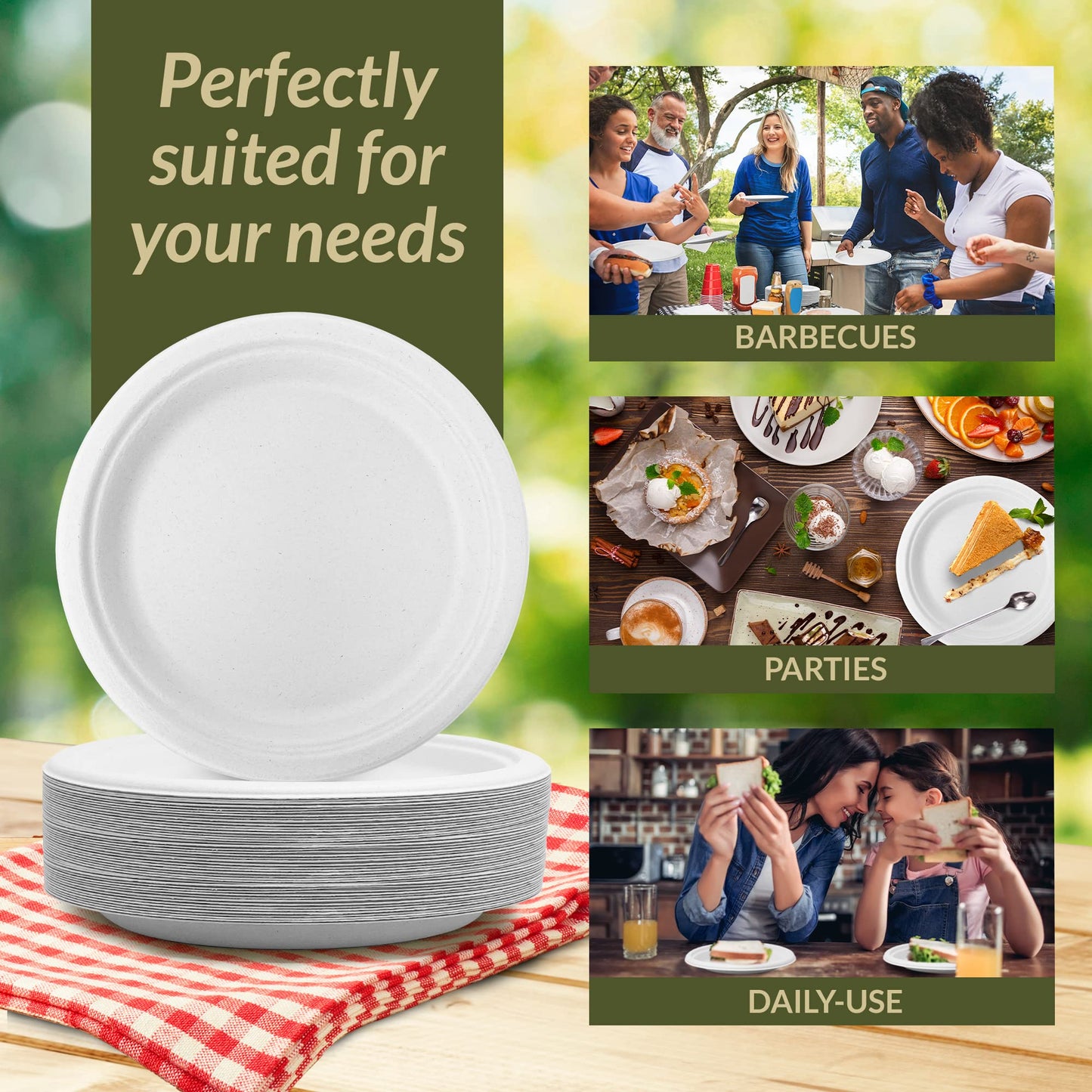 Reli. Compostable Paper Plates 9 Inch (140 Pack Bulk) White Disposable Plates 9" | Heavy Duty Paper, Eco-Friendly | Made of Sugarcane Fibers/Bagasse