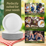 Reli. Compostable Paper Plates 9 Inch (140 Pack Bulk) White Disposable Plates 9" | Heavy Duty Paper, Eco-Friendly | Made of Sugarcane Fibers/Bagasse