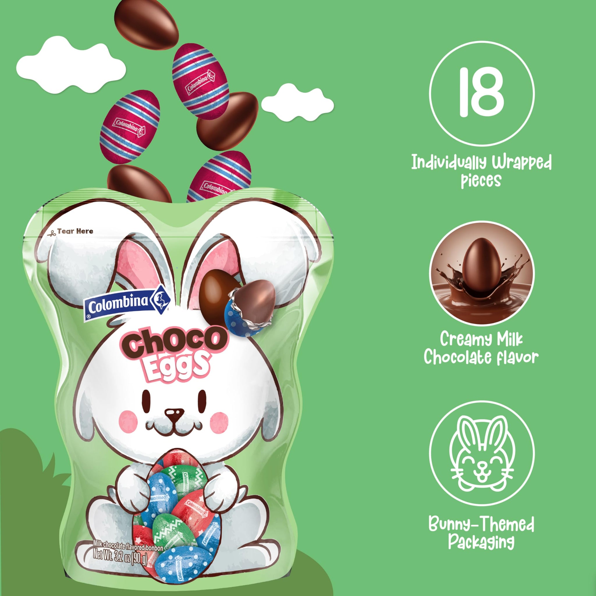 Colombina Easter Chocolate Eggs, Easter Candy for Kids and Teens, Milk Chocolate Individually Wrapped in Pastel Foil for Baskets, Egg Hunts & Gifts