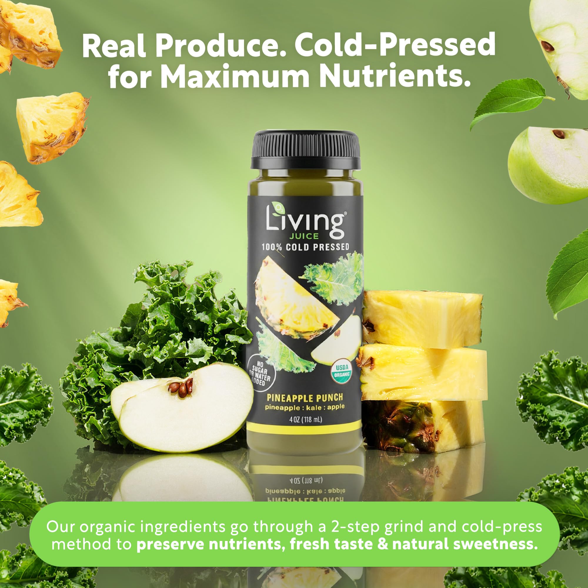 O2 Living Juice Cold Pressed Drink - Pineapple Punch Organic Juice Pack - No Added Sugars or Water, Naturally Sweetened from Fruits, Rich in Nutrients