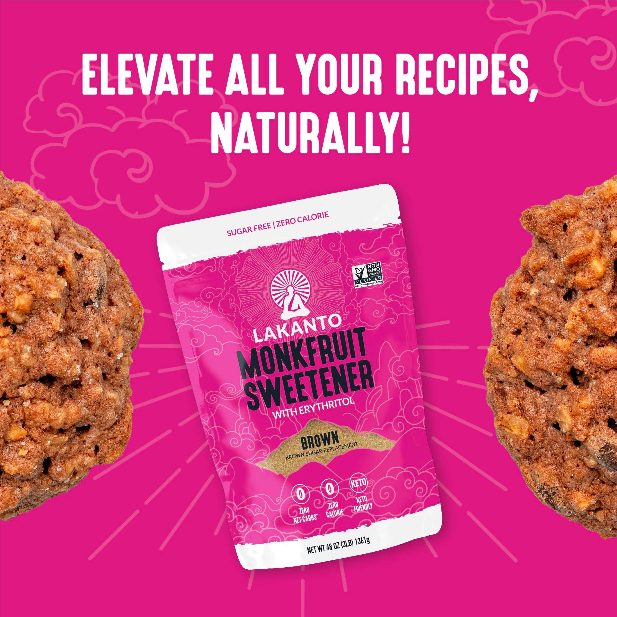 Lakanto Brown Monk Fruit Sweetener with Erythritol - Brown Sugar Substitute, Zero Calorie, Baking, Vegan, Keto Diet Friendly, Zero Net Carbs, Gluten Free, Sugar Replacement, Extract (3 lb)