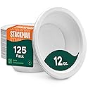 100% Compostable Disposable Paper Bowls [125-Pack] - {PFAS-Free} - {BPI Certified} - [12 oz] Heavy Duty, Eco-Friendly, Biodegradable Bagasse Hot Soup