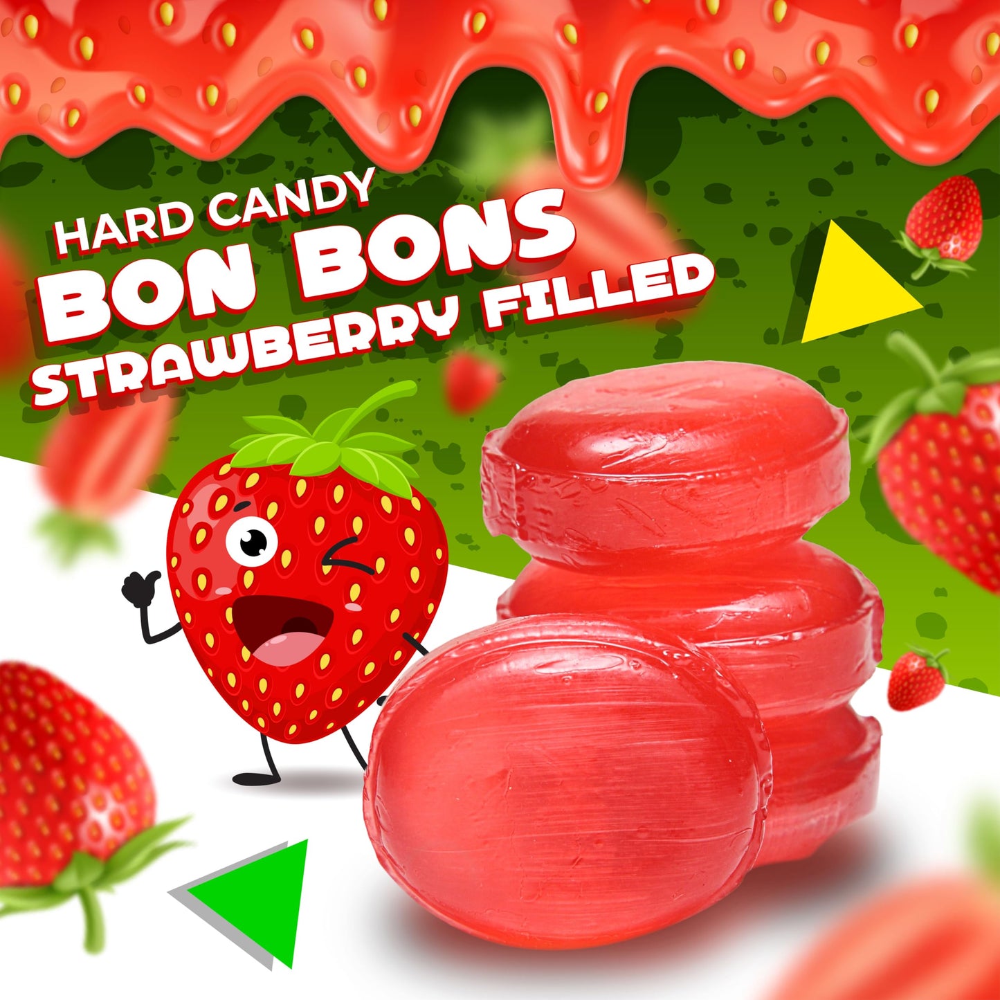 Arcor Strawberry Filled Bon Bons | 1 Pound Bag - Approx. 60 Count | Retro Candy | Strawberry Bon Bons |Hard Candy Individually Wrapped |