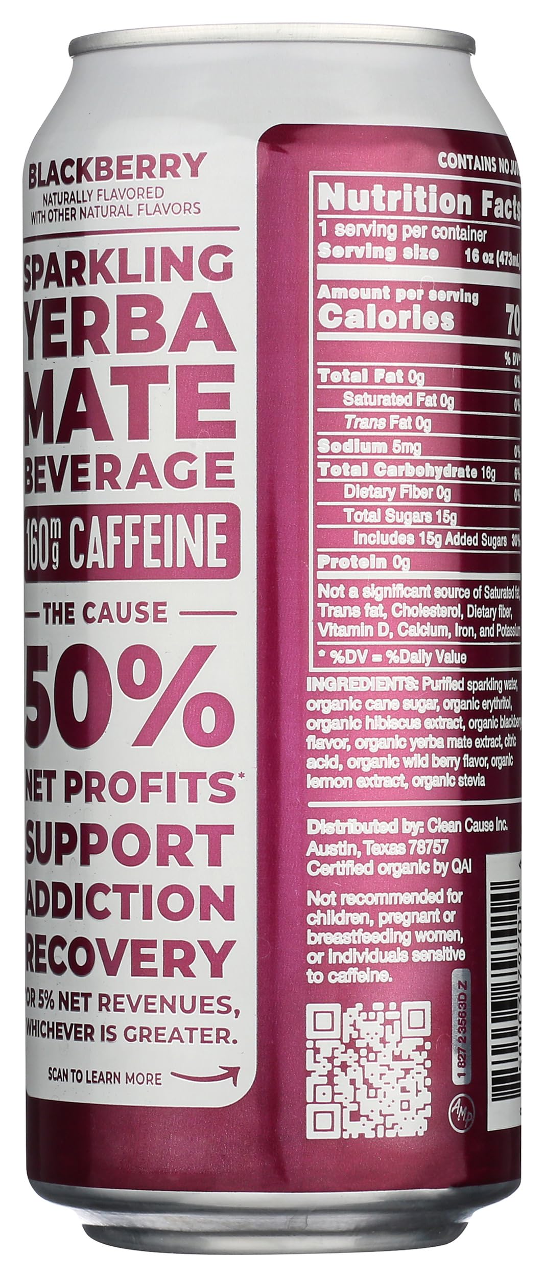 Clean Cause, Yerba Mate Blackberry Organic, 16 Fl Oz