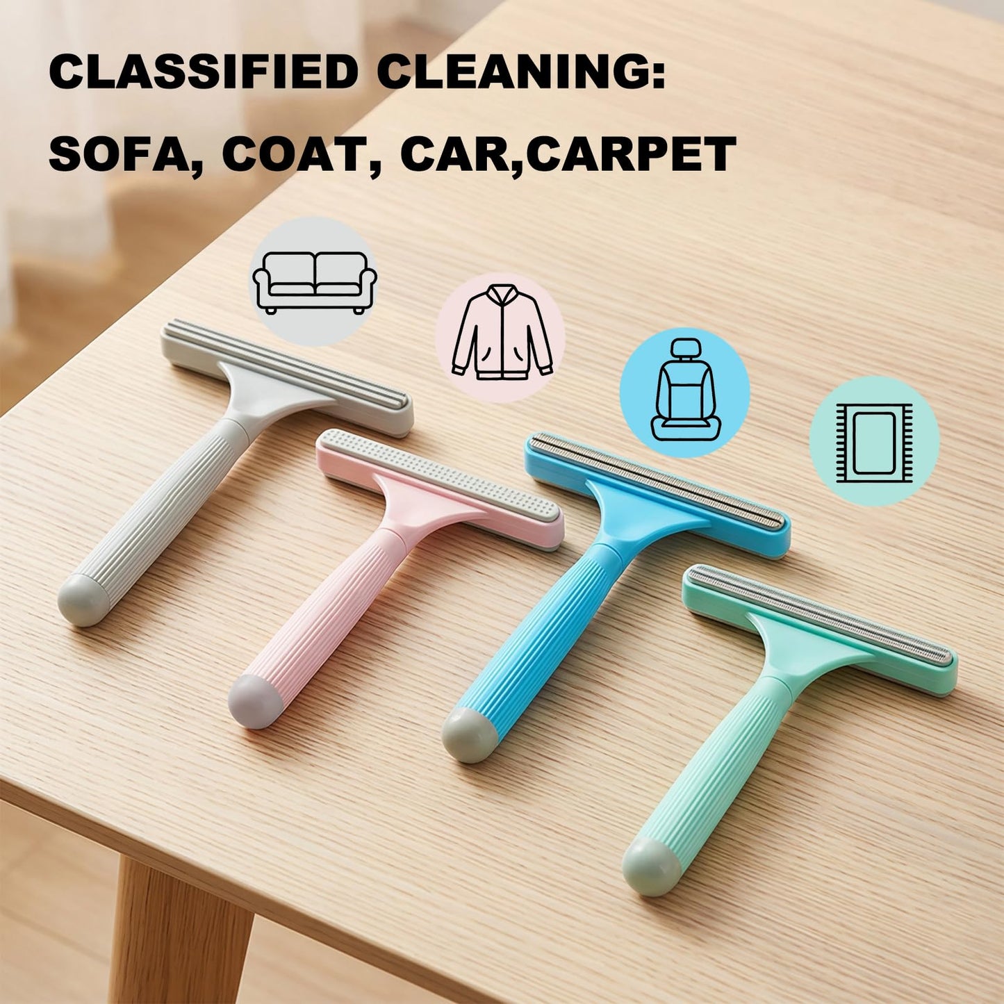 Kvzqyre 4-Pack Pet Hair Remover for Couch & Car, Double-Sided Silicone Lint Scraper Set, Color-Coded Reusable Fur Remover Tool for Furniture, Carpet