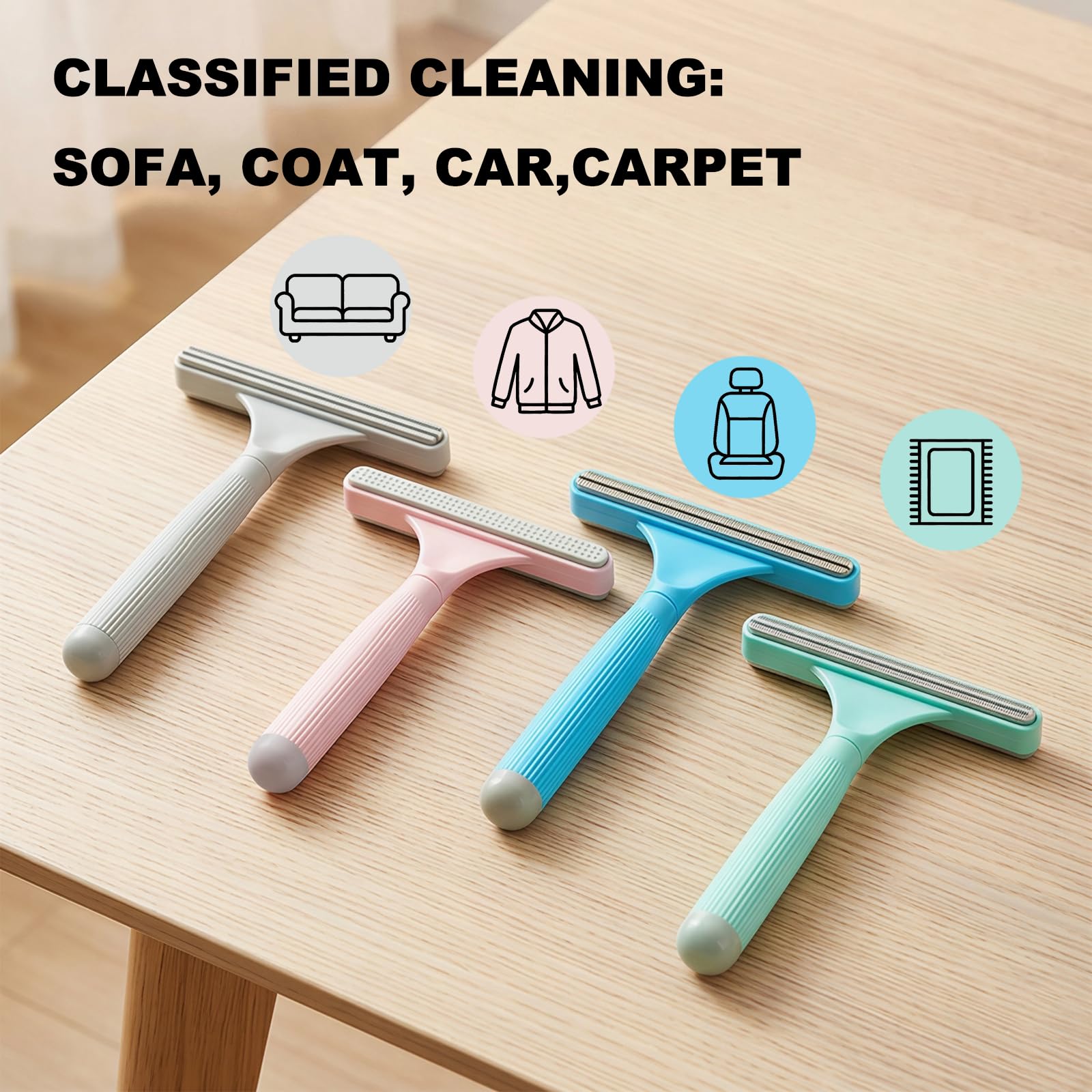 Kvzqyre 4-Pack Pet Hair Remover for Couch & Car, Double-Sided Silicone Lint Scraper Set, Color-Coded Reusable Fur Remover Tool for Furniture, Carpet