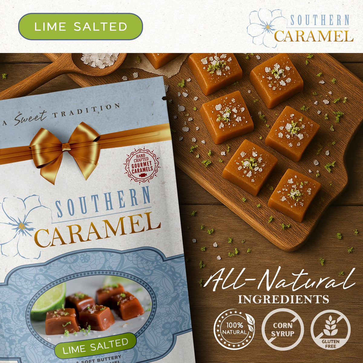 Southern Caramel Lime Salted Caramels, Handcrafted, 4 oz (Pack of 1)