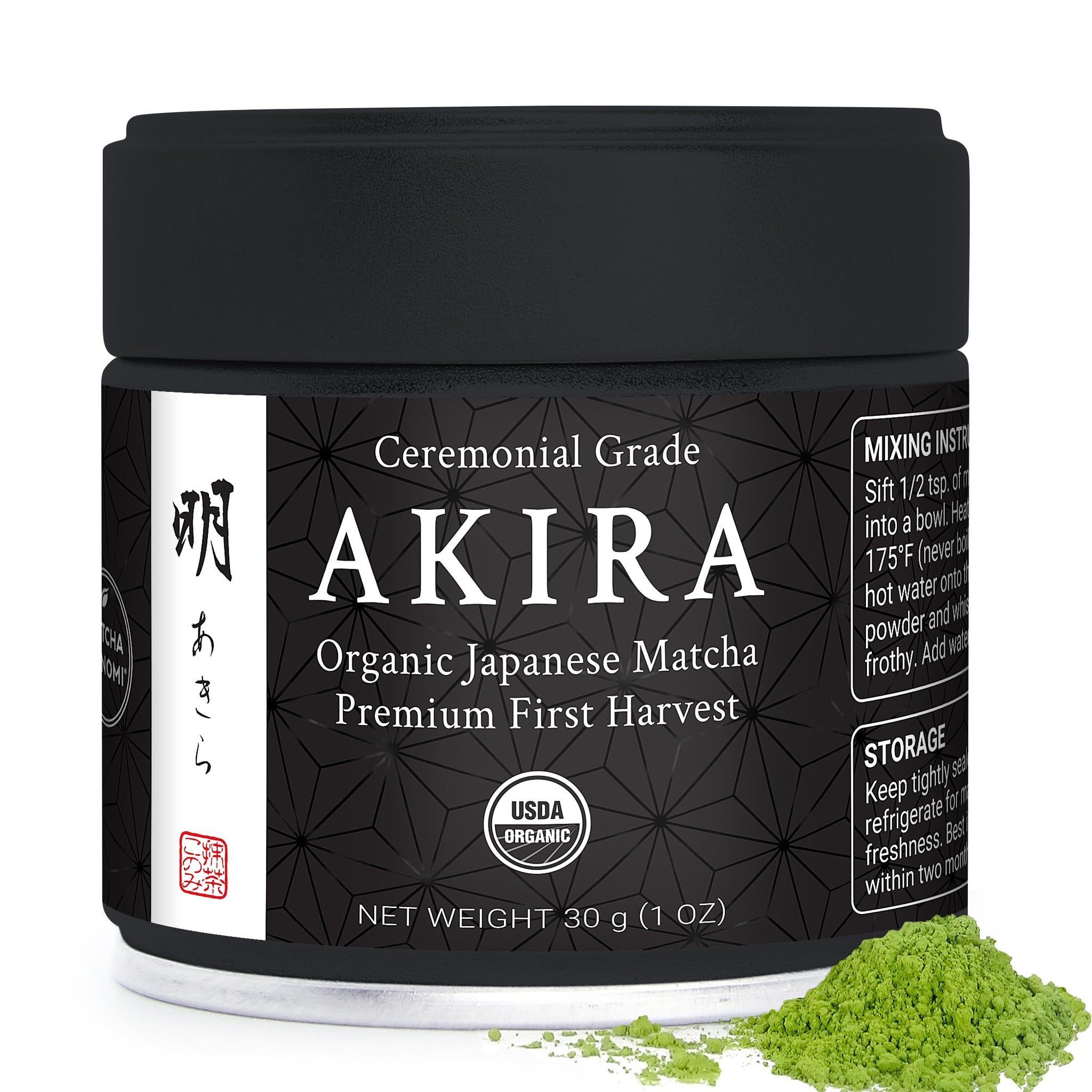 Akira Matcha 30g - Organic Premium Ceremonial Japanese Matcha Green Tea Powder - First Harvest - Zero Sugar - USDA and JAS Certified