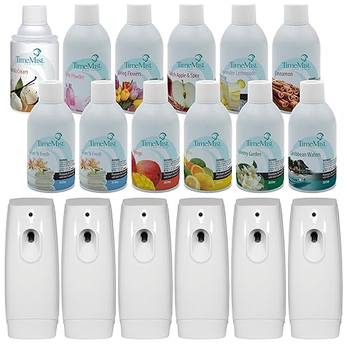 TimeMist Classic Metered Aerosol Fragrance Dispenser (Case of 6) + TimeMist Air Freshener Mixed Assortment Dispenser Refills