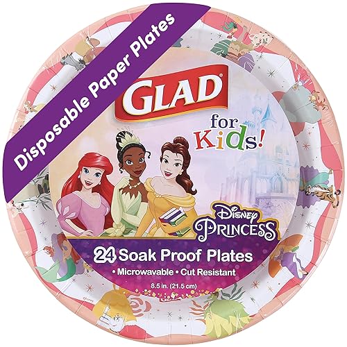 Glad for Kids Disney Princess Disposable Paper Plates, Magic is in All of Us Design - Heavy Duty, Soak-Proof, Microwavable Kid-Friendly Plates