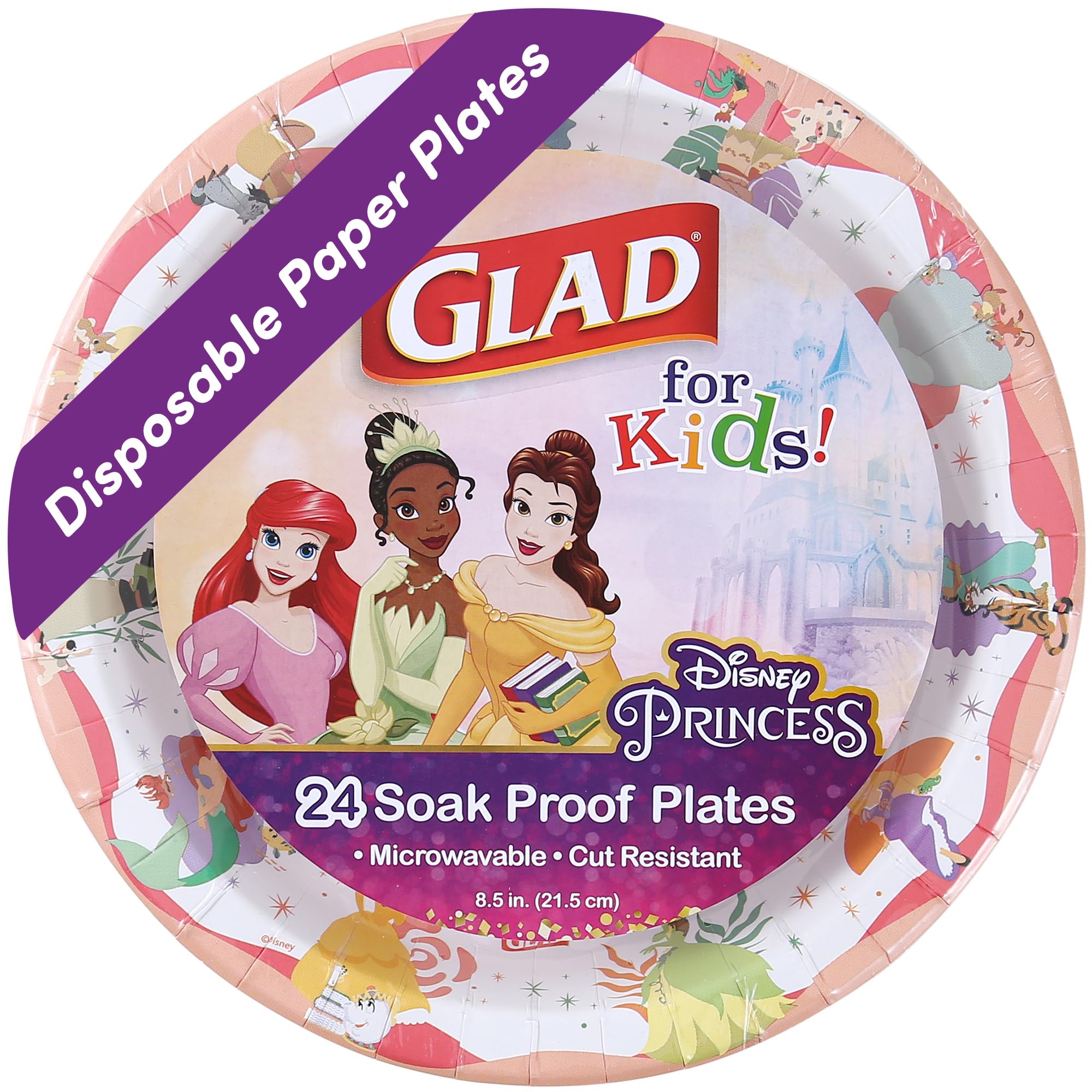 Glad for Kids Disney Princess Disposable Paper Plates, Magic is in All of Us Design - Heavy Duty, Soak-Proof, Microwavable Kid-Friendly Plates