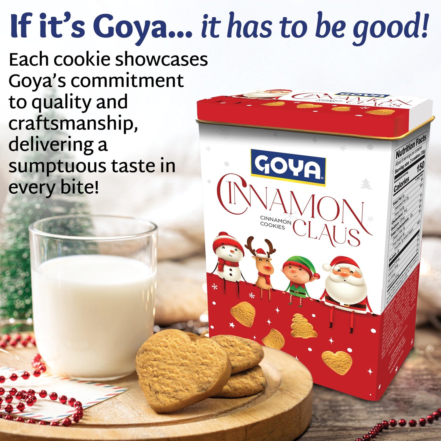 Goya Christmas Cookie Gift Collection, Festive Cinnamon Claus Christmas Cookies in Tin, Fun Shapes incl Heart & Tree, Holiday Treats for Family, 9.8oz