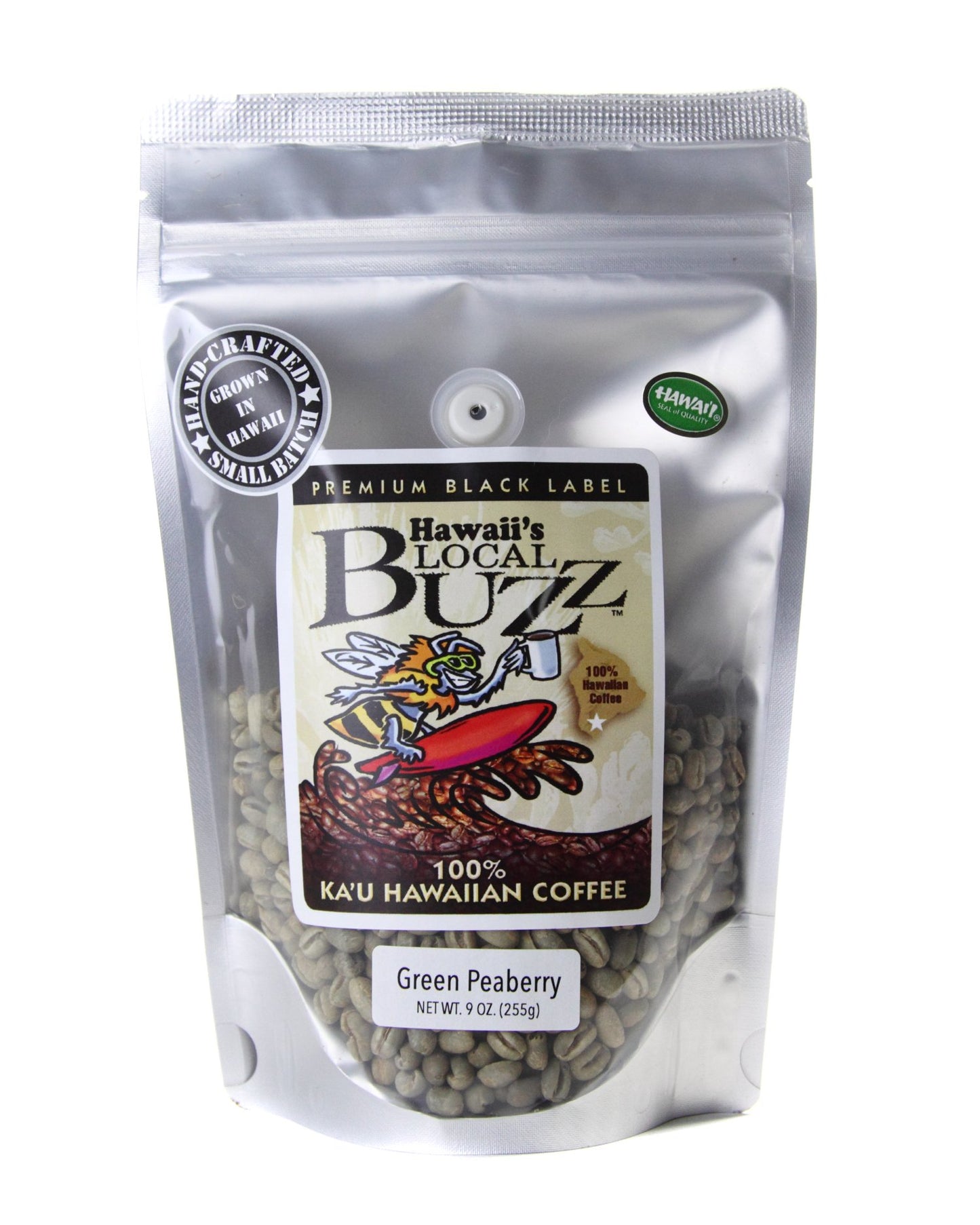 Hawaii's Local Buzz Premium Black Label Peaberry, Green (Unroasted) Beans, 9 Ounce