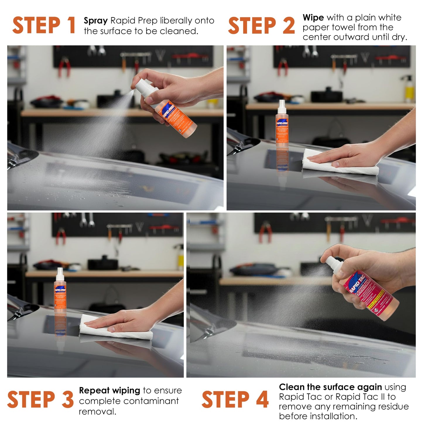 Rapid Tac Rapid Prep Surface Cleaner 4 oz | Safe Water Based solution Removes Wax, Grease, Oil & Silicone Non-Flammable Formula Pre-Cleaning Paint