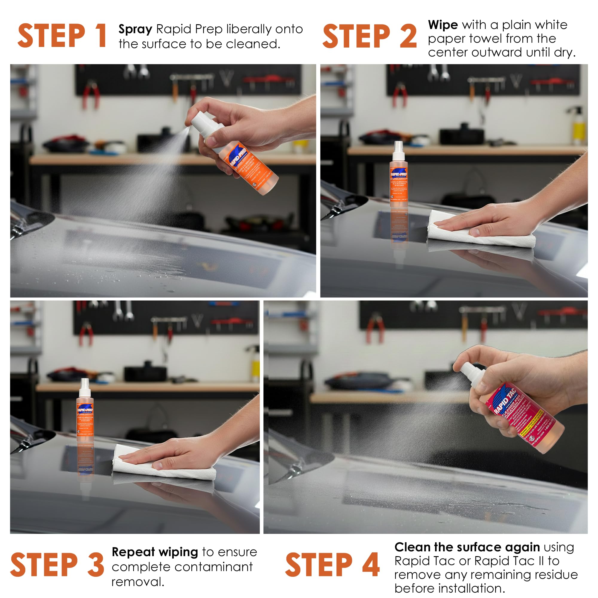 Rapid Tac Rapid Prep Surface Cleaner 4 oz | Safe Water Based solution Removes Wax, Grease, Oil & Silicone Non-Flammable Formula Pre-Cleaning Paint