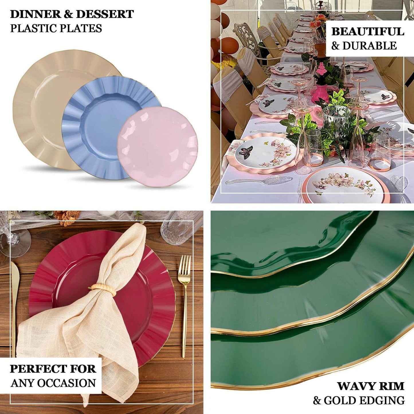 TCF Linen 11" Dinner Plates -Set of 30 - Plastic Coffee Brown Round Disposable Chargers With Gold Ruffled Rim, Ideal for Dinner Party Wedding Bulk