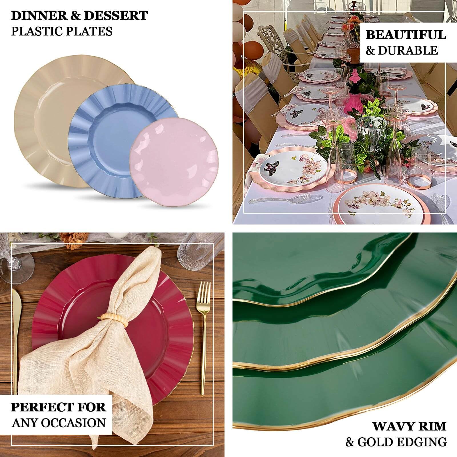 TCF Linen 11" Dinner Plates -Set of 30 - Plastic Coffee Brown Round Disposable Chargers With Gold Ruffled Rim, Ideal for Dinner Party Wedding Bulk