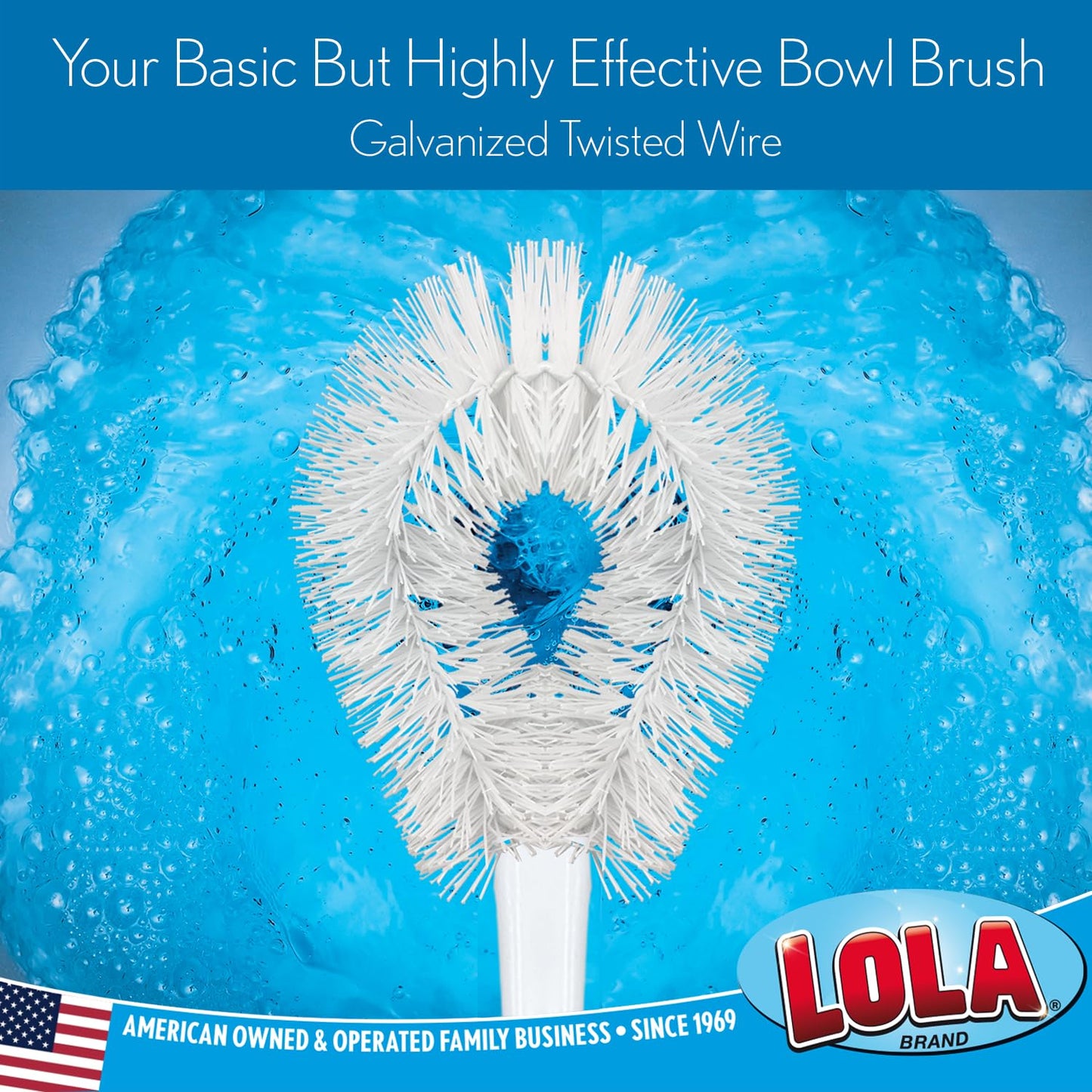 LOLA Toilet Bowl Brush w/Curved Head, Coated Wire, Durable Poly Bristles, Reaches Under Toilet Bowl Rim, 1 Pack