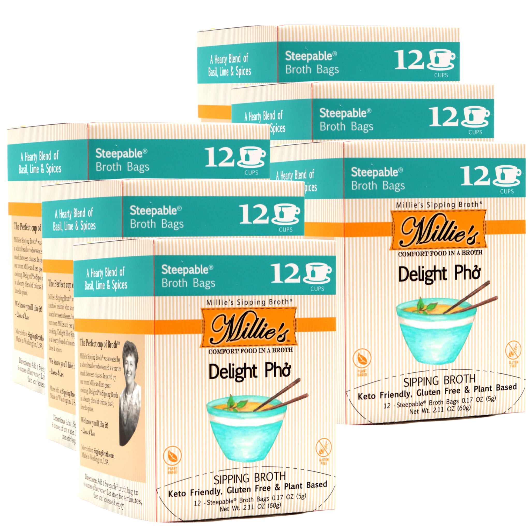 Millie’s Sipping Broth - Vegetable Broth -Natural-Gluten Free-Keto Friendly Delight Pho (6 Pack of 12)