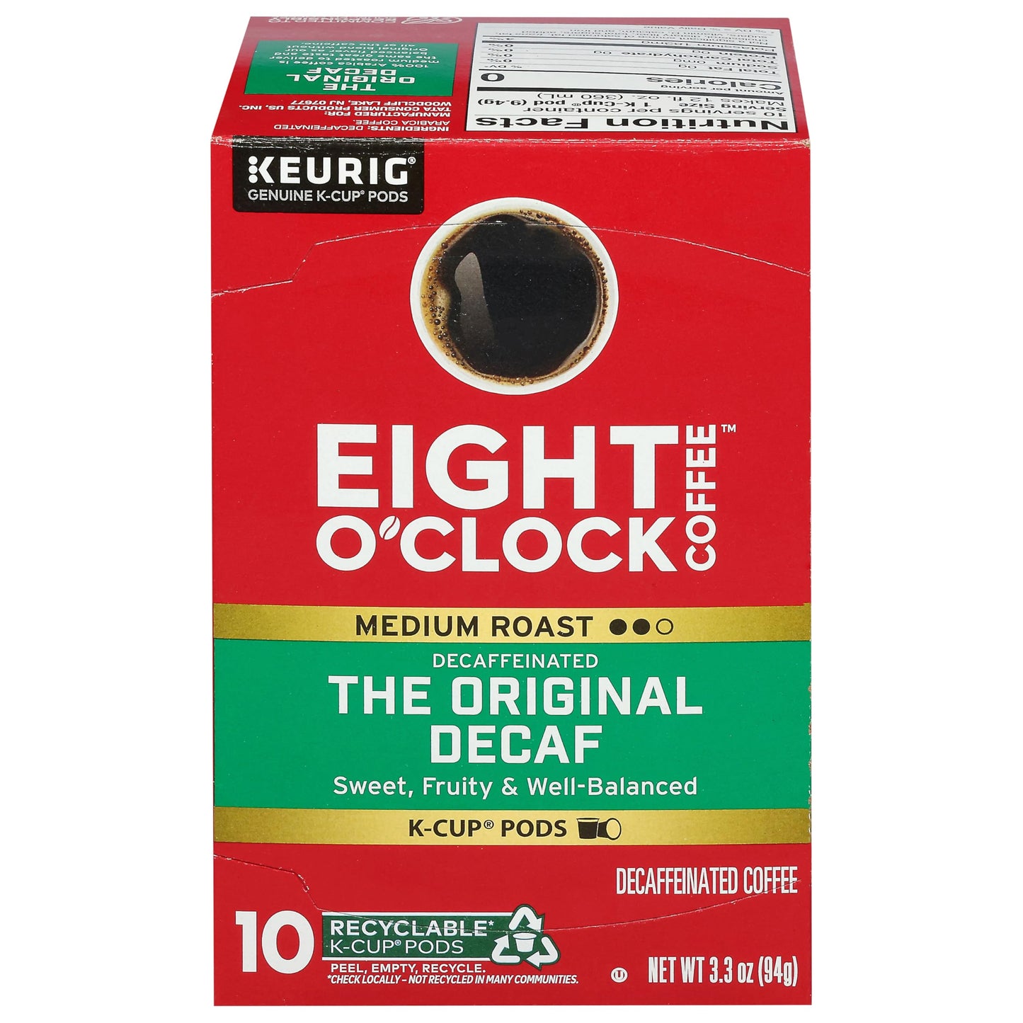 Eight O'Clock, The Original Decaf K-Cups Coffee, 3.3 Ounce