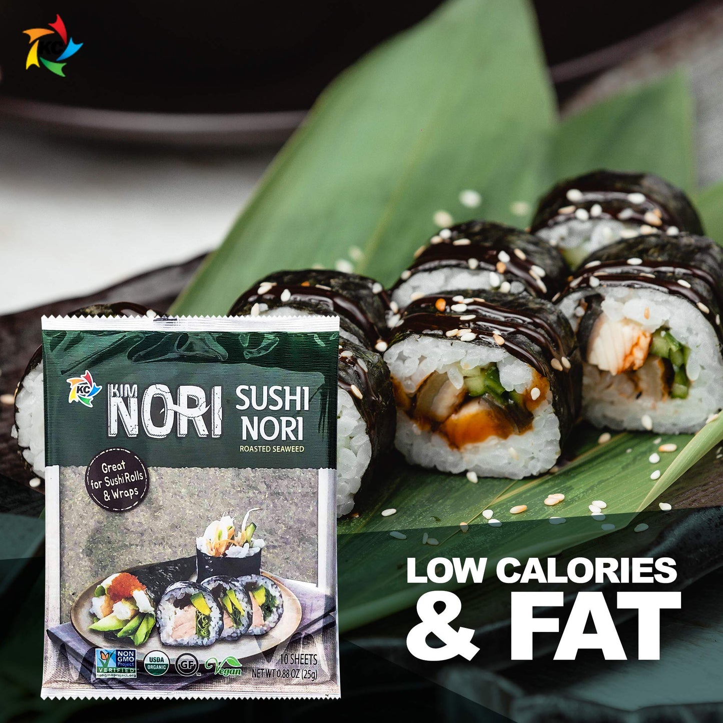 Kimnori Organic Roasted Seaweed Sushi Nori Sheets (30 Sheets, 3-Pack) - Professional Grade Full Size Nori for Sushi & Kimbap - California Crafted