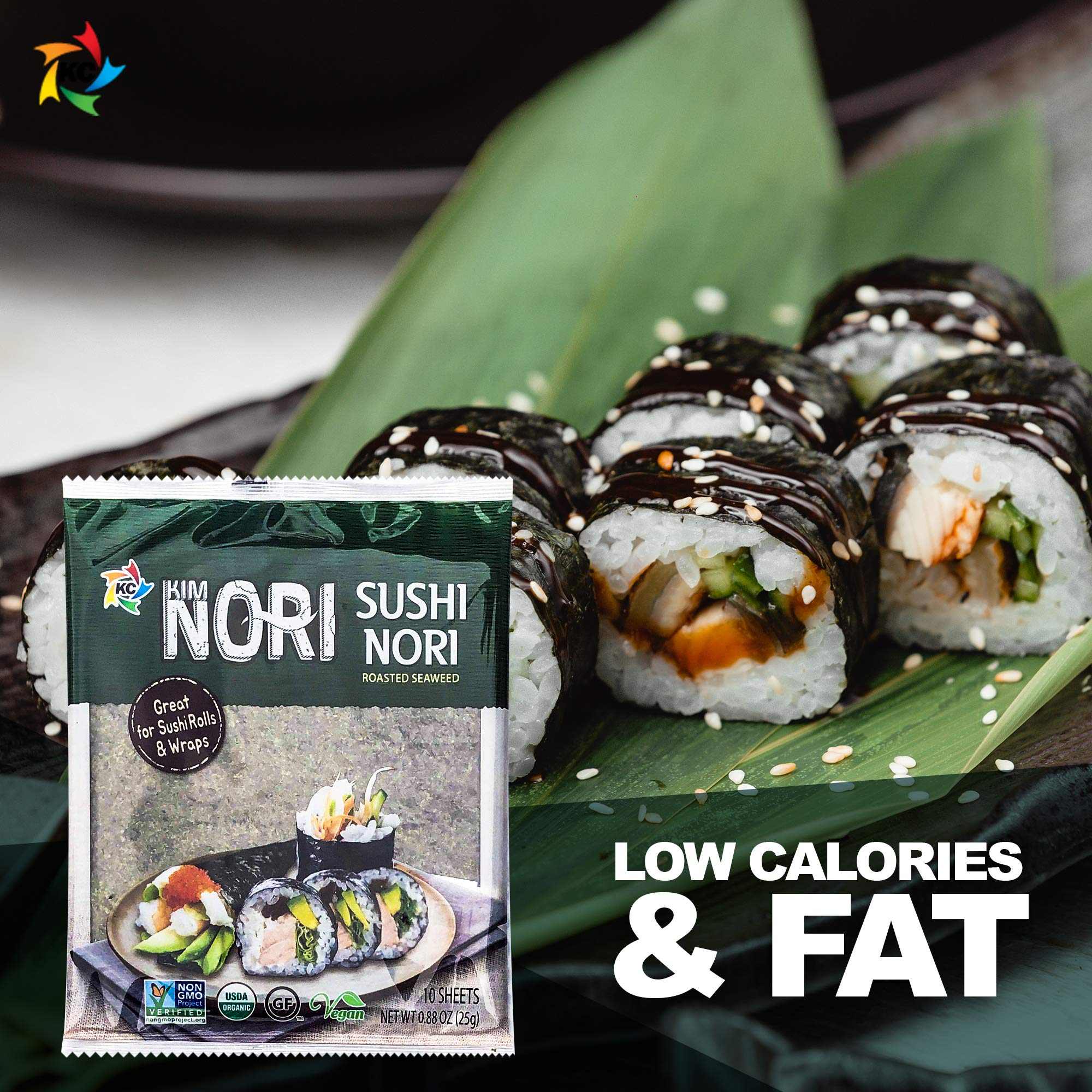 Kimnori Organic Roasted Seaweed Sushi Nori Sheets (30 Sheets, 3-Pack) - Professional Grade Full Size Nori for Sushi & Kimbap - California Crafted