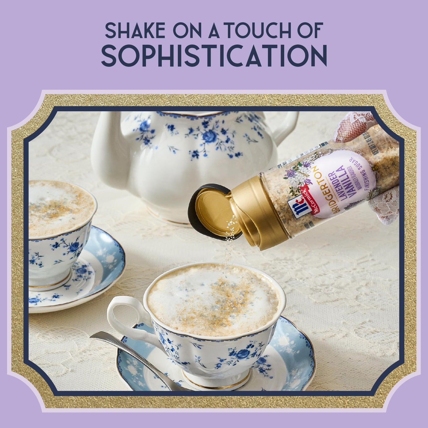 McCormick Bridgerton Finishing Sugar, Lavender Vanilla, Limited Edition, Floral Lavender Notes, Smooth Vanilla Flavor, For Cakes, Cocktails, Matcha Tea, and More, 3.45 oz