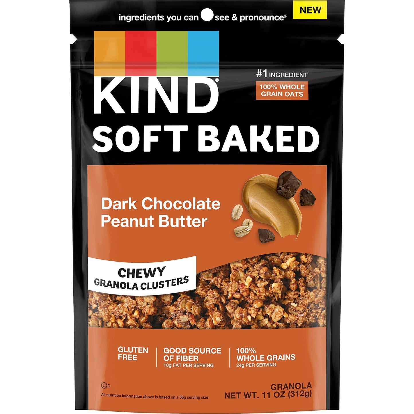 Kind Soft Baked Granola, Dark Chocolate Peanut Butter, Gluten Free, Healthy Snack Mix, 5g Protein, 11oz, 5 Count