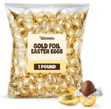 Easter Milk Chocolate Gold Wrapped Eggs Candy - 1 Pound Bulk Individually Foil Wrapped Creamy Milk Chocolate Eggs for Easter Baskets, Candy Dishes