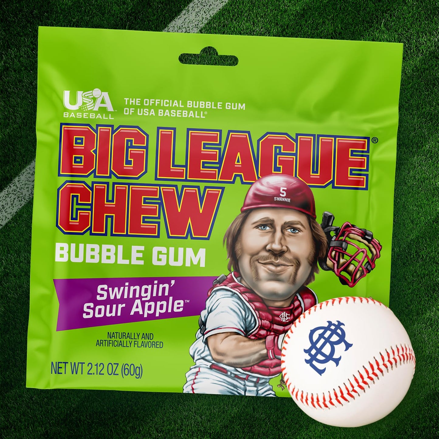 Big League Chew Swingin' Sour Apple Bubble Gum - Tart & Tangy Apple Flavor Burst | Ideal for Baseball Games, Teams, Concessions, Parties, and More |