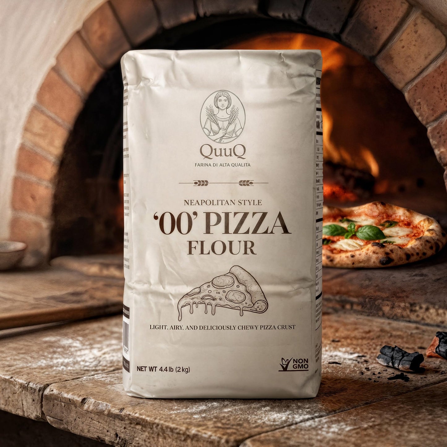 QuuQ 00 Pizza Flour 2 Pack 8.8 lb (4 kg), Type 00 Flour, Neapolitan Style, Ultra Fine Grind, Unbleached Unbromated Non-GMO Enriched Wheat Flour, Wood