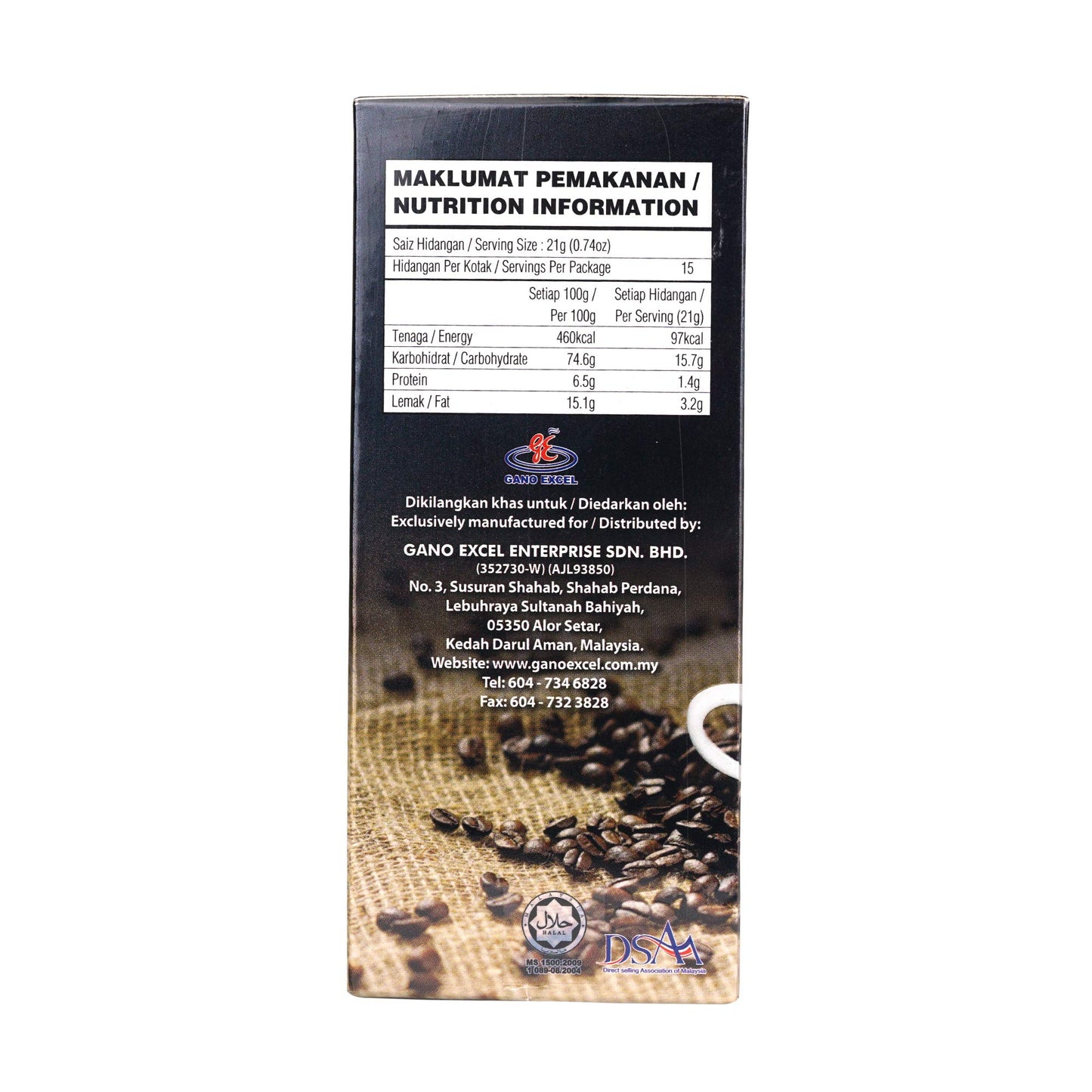 Gano Excel GanoCafe Kopi Gano 3 in 1 Cafe Latte Instant Coffee Ganolicious Ganoderma Lucidum Reishi Mushroom (15 Sachets) Antioxidant,Non-Dairy