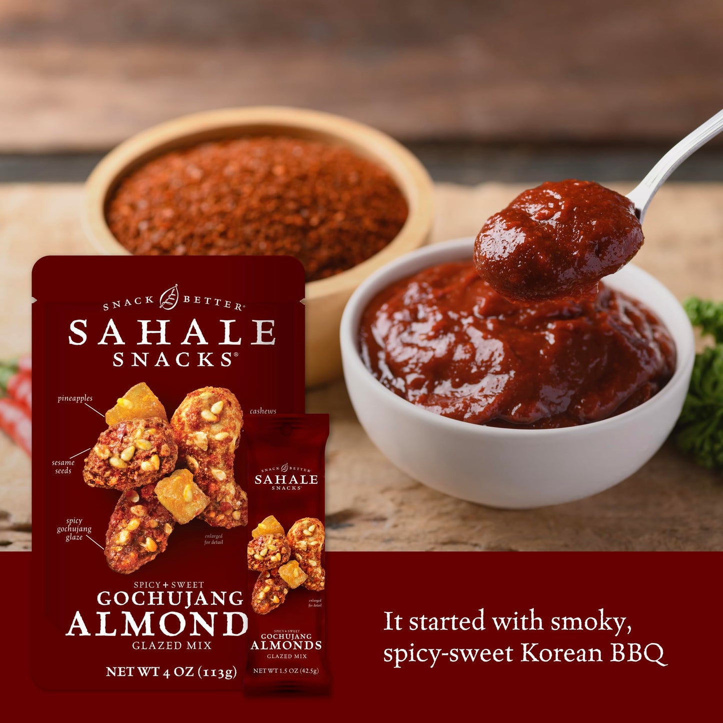 Sahale Snacks Gochujang Almonds Glazed Mix, 1.5 oz Bags (18 Packs) - Dry-Roasted Deluxe Mixed Nuts Inspired By Traditional Korean BBQ - Non-GMO