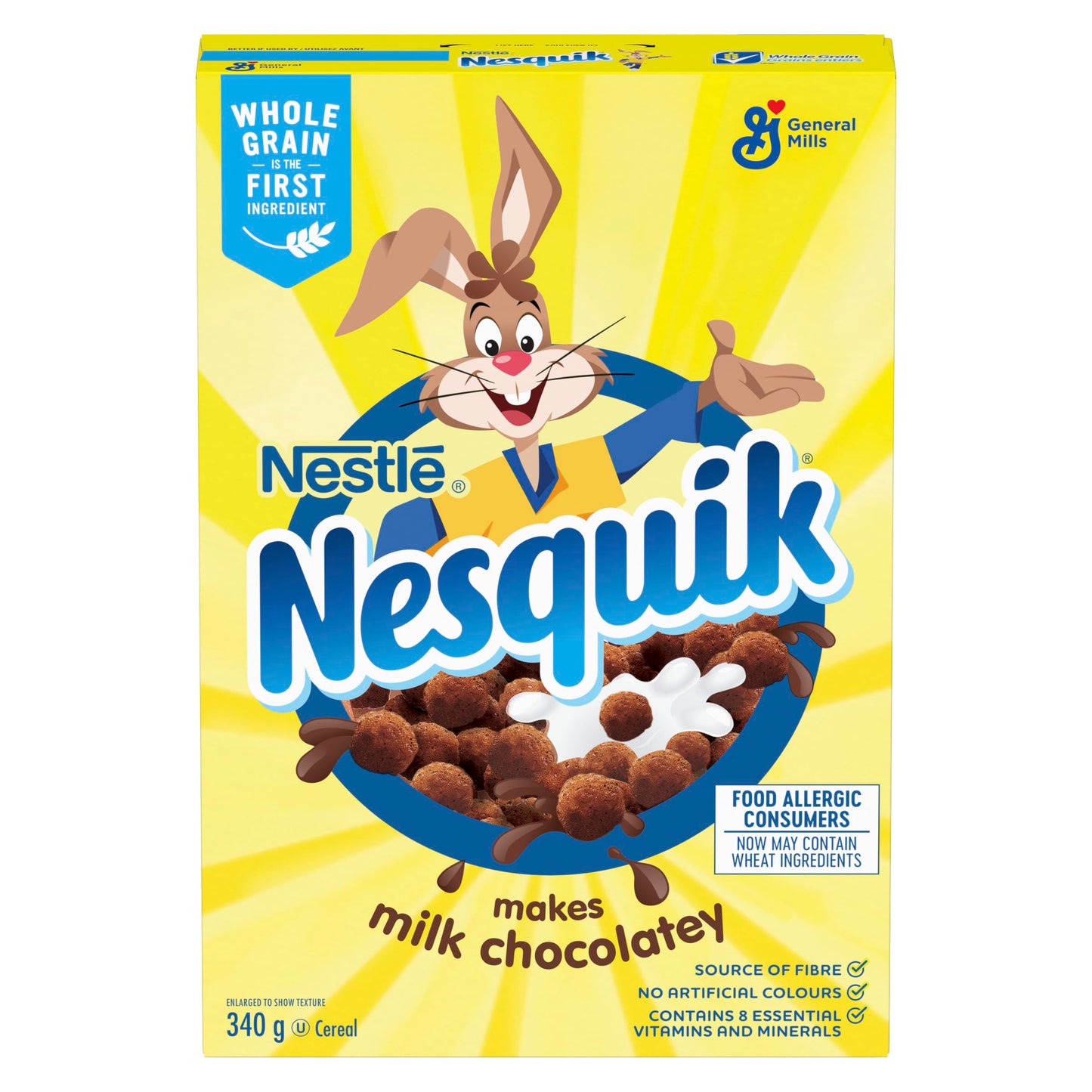 Nesquik 340 GRAM CEREAL It turns the milk chocolatey so that the NESQUIK chocolate flavour can be experienced from the first bite to the last milk