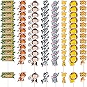 96 Pieces Safari Cupcake Toppers Jungle Animal Cupcake Picks Tiger Zebra Monkey Leopard Elephant Giraffe Lion Toothpicks Zoo Theme Cake Decorations