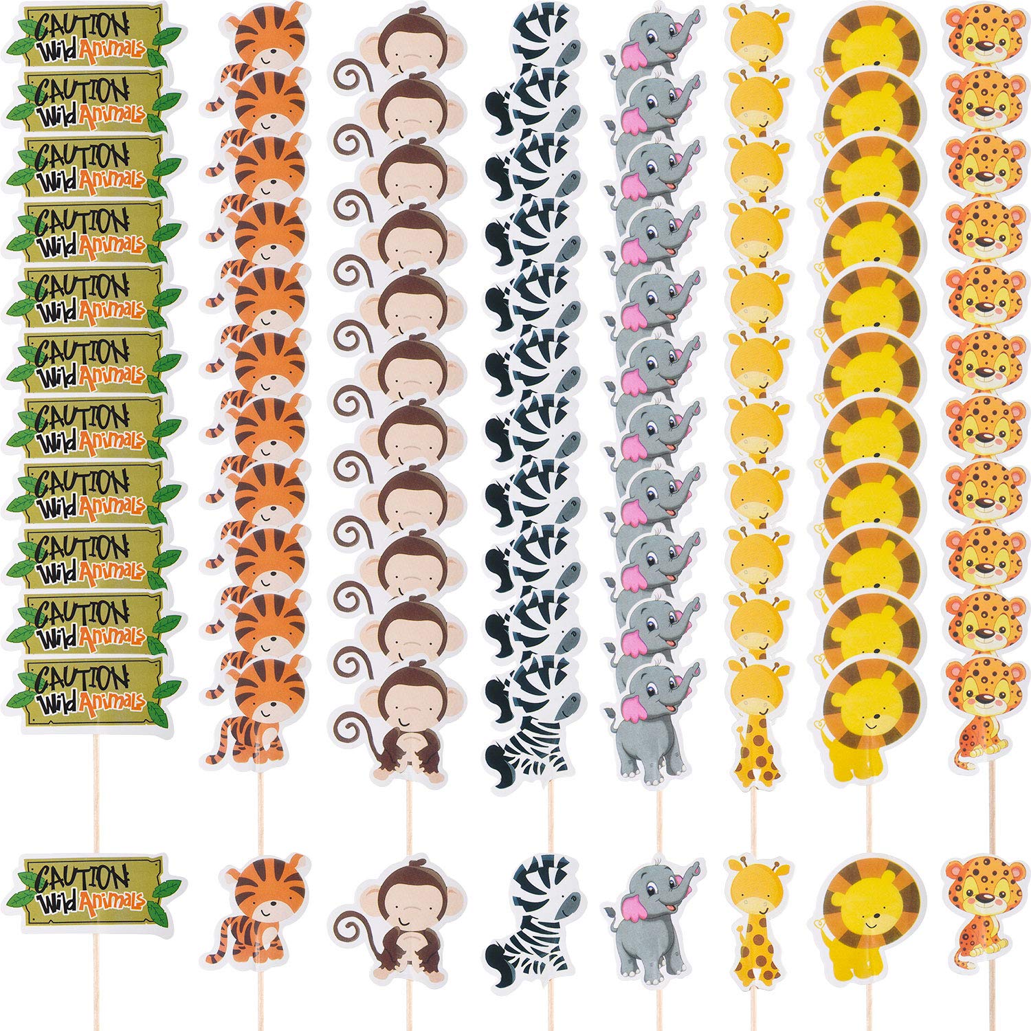 96 Pieces Safari Cupcake Toppers Jungle Animal Cupcake Picks Tiger Zebra Monkey Leopard Elephant Giraffe Lion Toothpicks Zoo Theme Cake Decorations