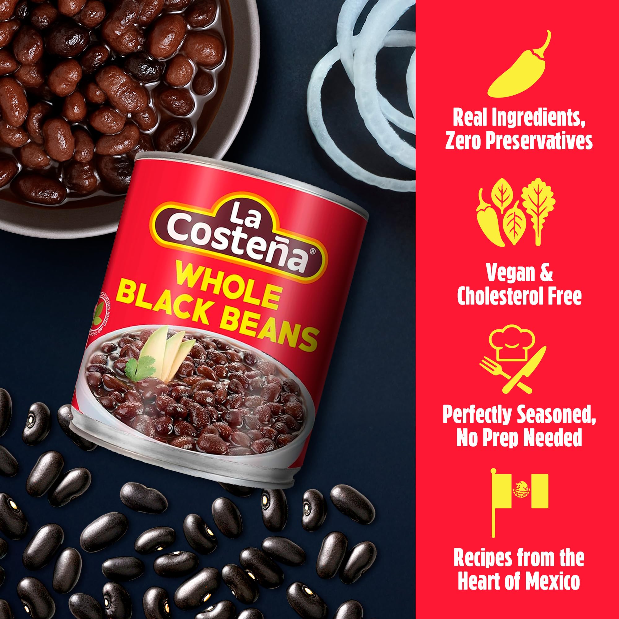 La Costeña Whole Black Beans - Ready-to-Eat Canned Black Beans for Mexican Food, Vegetarian Chili Ingredients, Frijoles Negros, Hummus, Dips, Burgers
