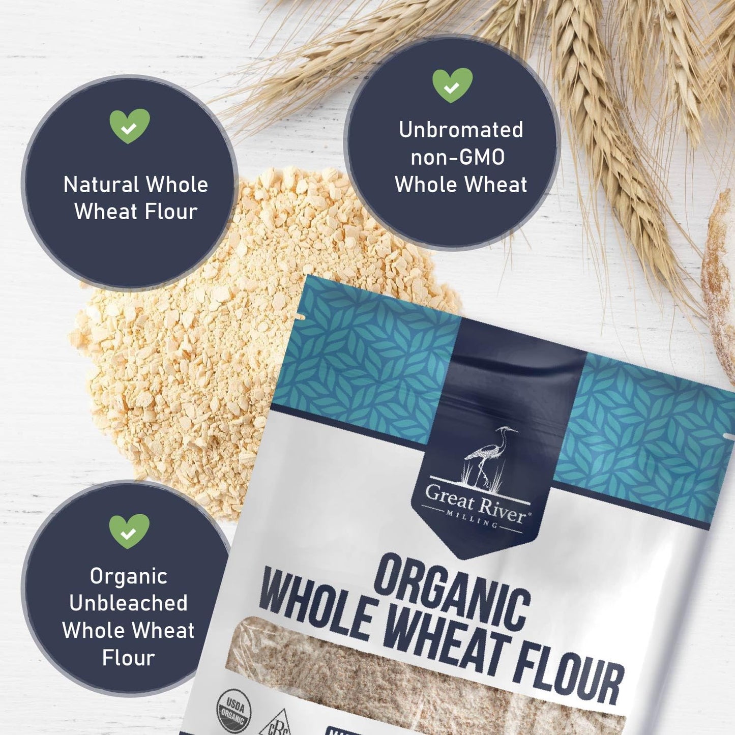 Great River Organic Milling Organic Whole Wheat Flour | Unbleached & Unbromated | High Protein & Fiber | Non-GMO, Kosher | Perfect for Sourdough