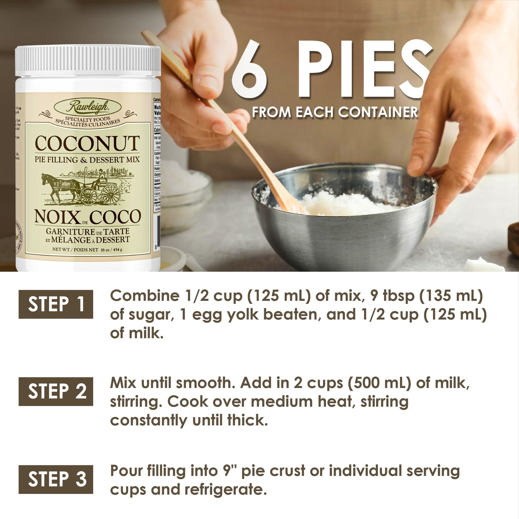Rawleigh Coconut Pie Filling & Dessert Mix (16 oz / 454g) - Classic Homemade Coconut Cream Pie Mix, Easy Cook Dessert Base, Rich & Creamy Filling