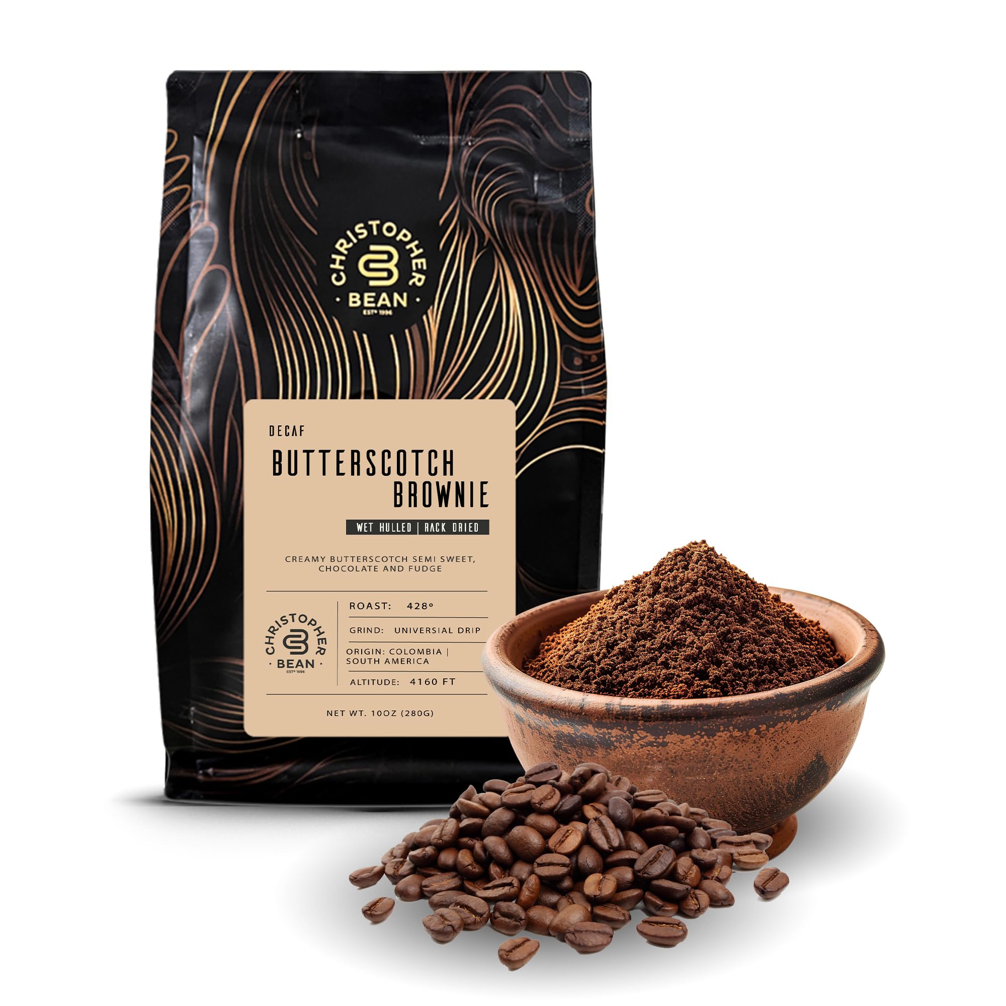 Christopher Bean Coffee - Certified Kosher - Decaf Ground Universal Drip Butterscotch Brownie Flavored Coffee| Coffee Butterscotch Flavor with Medium