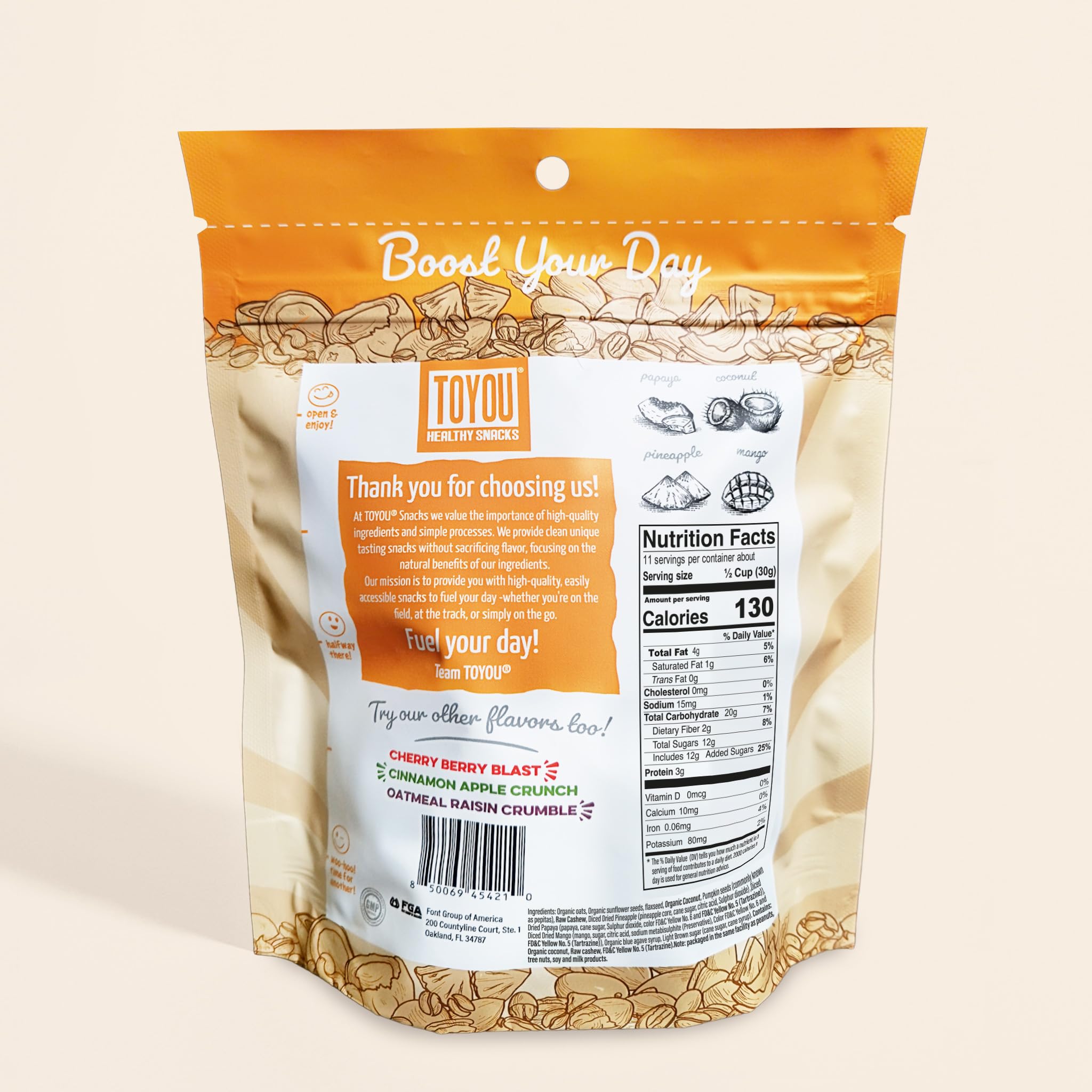 ToYou Snacks Gluten Free Granola, Fruit and Granola Cereal | Tropical Fruit Medley - 12 Ounce (Pack of 1) | Plant Based, Vegan, Healthy Snacks