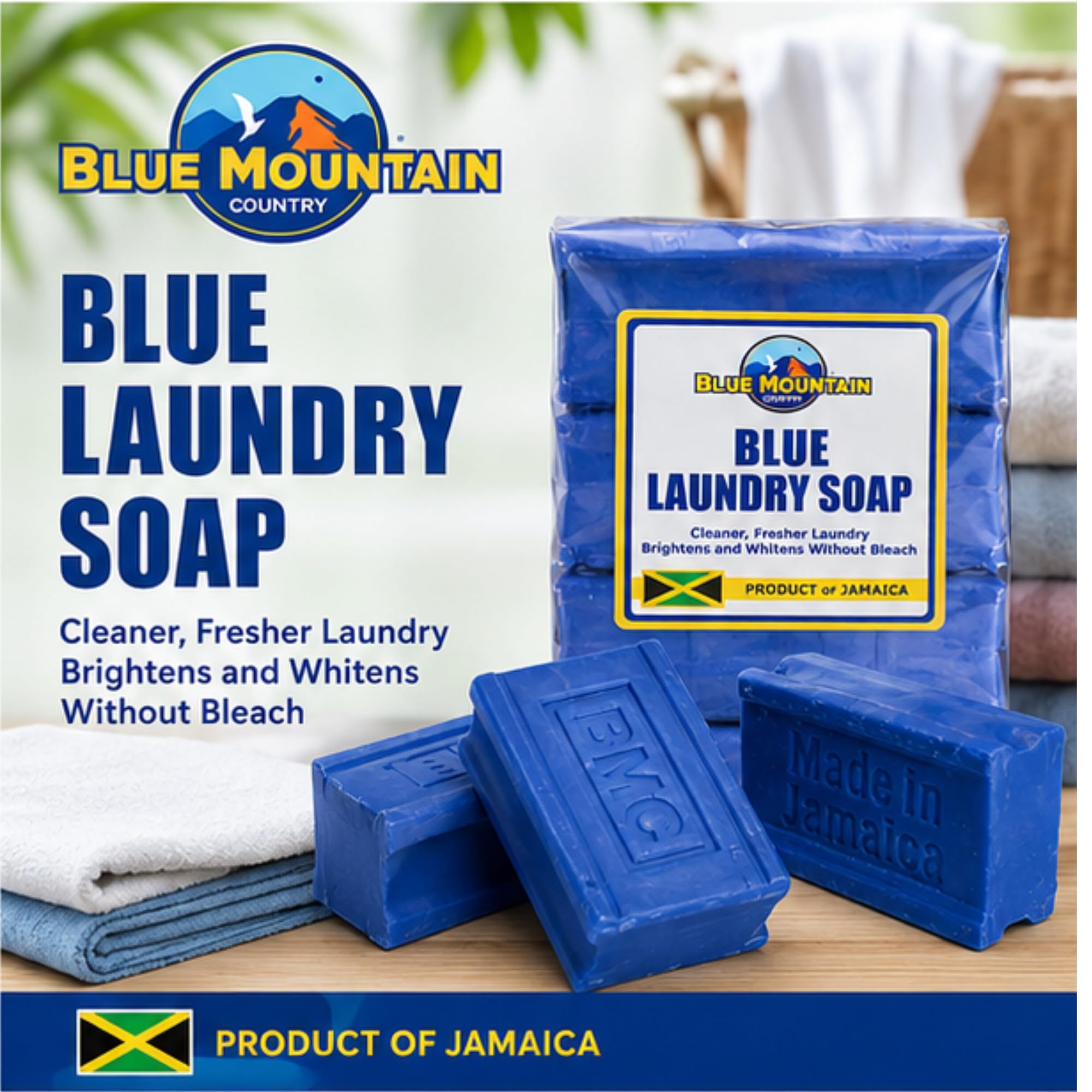 Blue Mountain Country Blue Laundry Soap, Product of Jamaica - 3 Pack (4.23 oz Each), Concentrated Formula, Brightens & Whitens Without Bleach, Cleaner