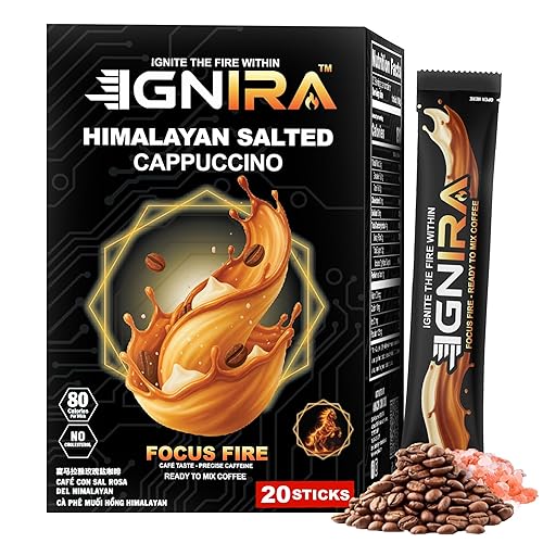 IGNIRA Himalayan Salted Cappuccino - Blend Rich Flavor, Premium Robusta Instant Salted Coffee Packets, Hot or Iced Milk Coffee, Smooth Salted Flavor