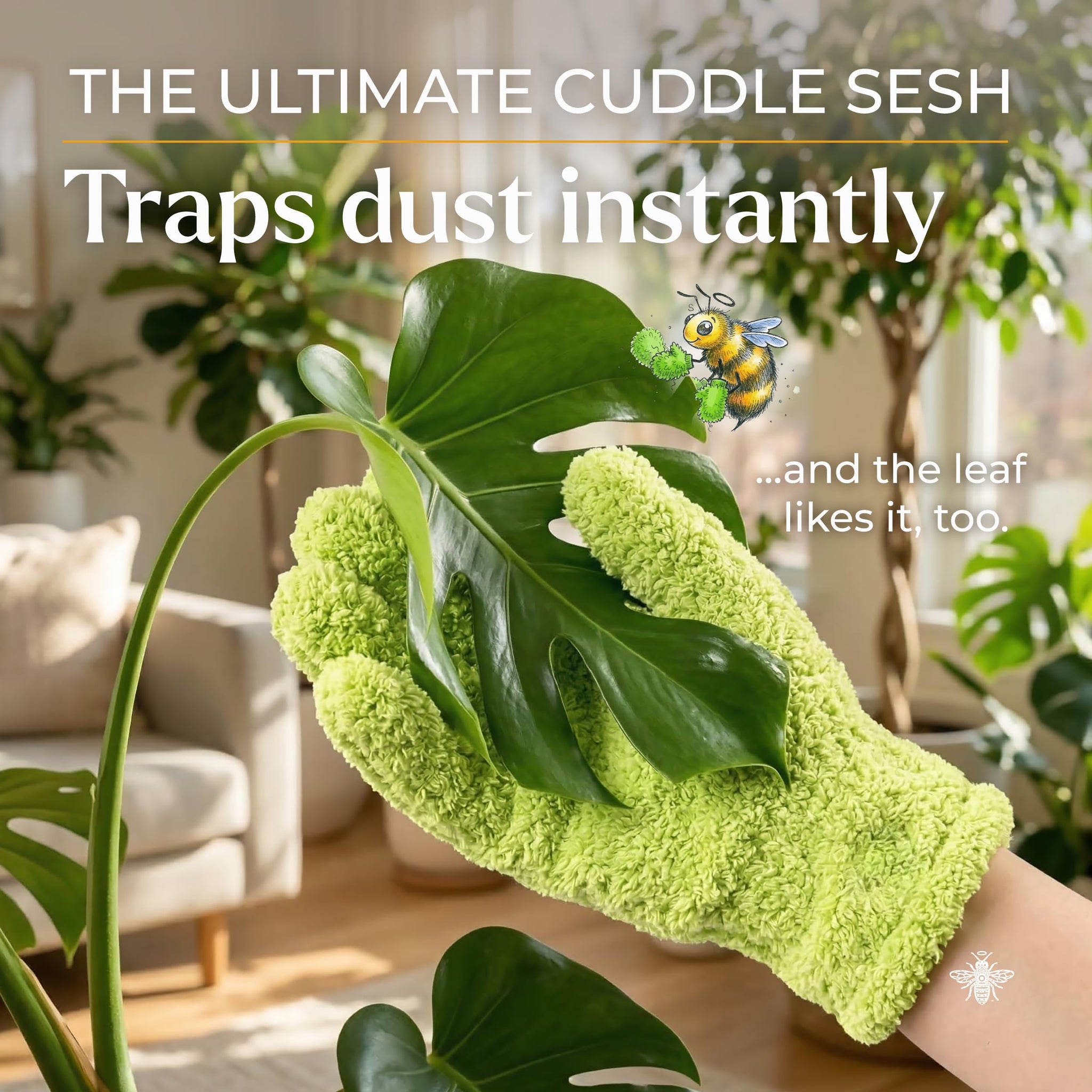 BLESS YOUR SOIL Microfiber Dusting Gloves for Plants : Premium, Gentle, Traps Dust, Washable, Lint Free : Use with Big Leaf Energy ready-to-use spray