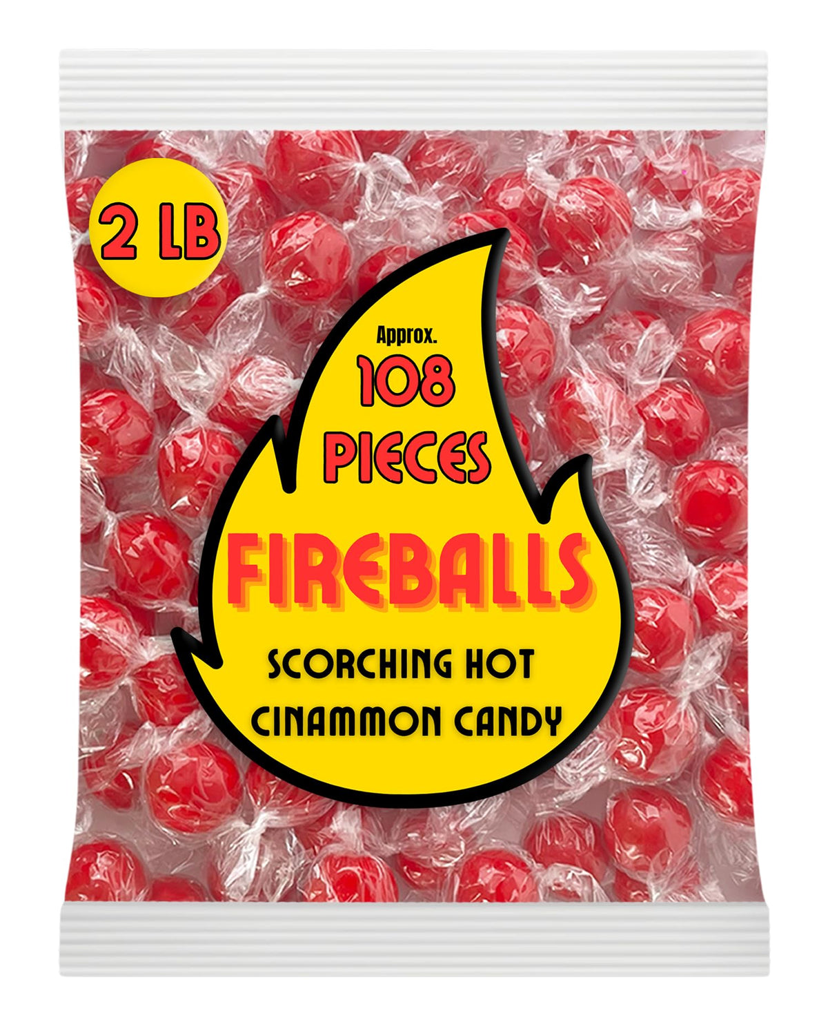 Fireball Candy Bulk - 2 LB Red Hot Jawbreaker Candy - Cinnamon Hard Candy Individually Wrapped - Old Fashioned Candy - Red Hot Cinnamon Candy