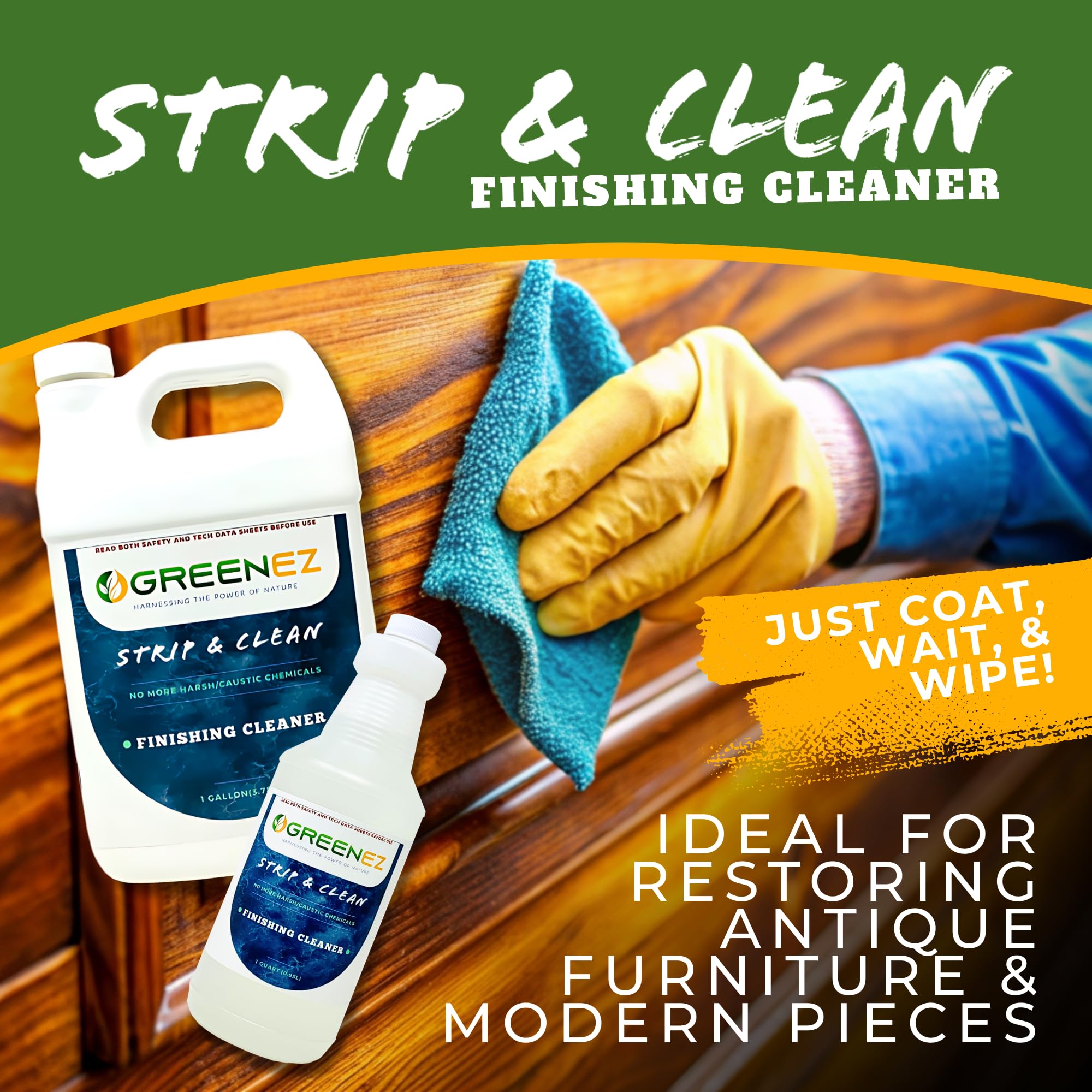 GREENEZ Cleaner | Heavy-Duty Stripper Residue & Grease Remover for Wood | Concentrated Kitchen Degreaser & Stain Remover | Prepares Surfaces for New